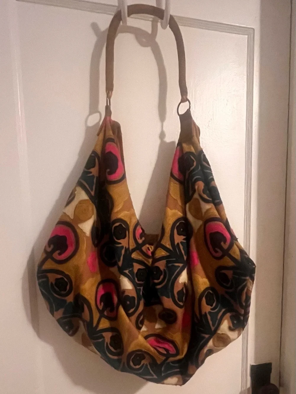 Free People Stylish Floral Hobo Bag - navy blue, magenta, brown.